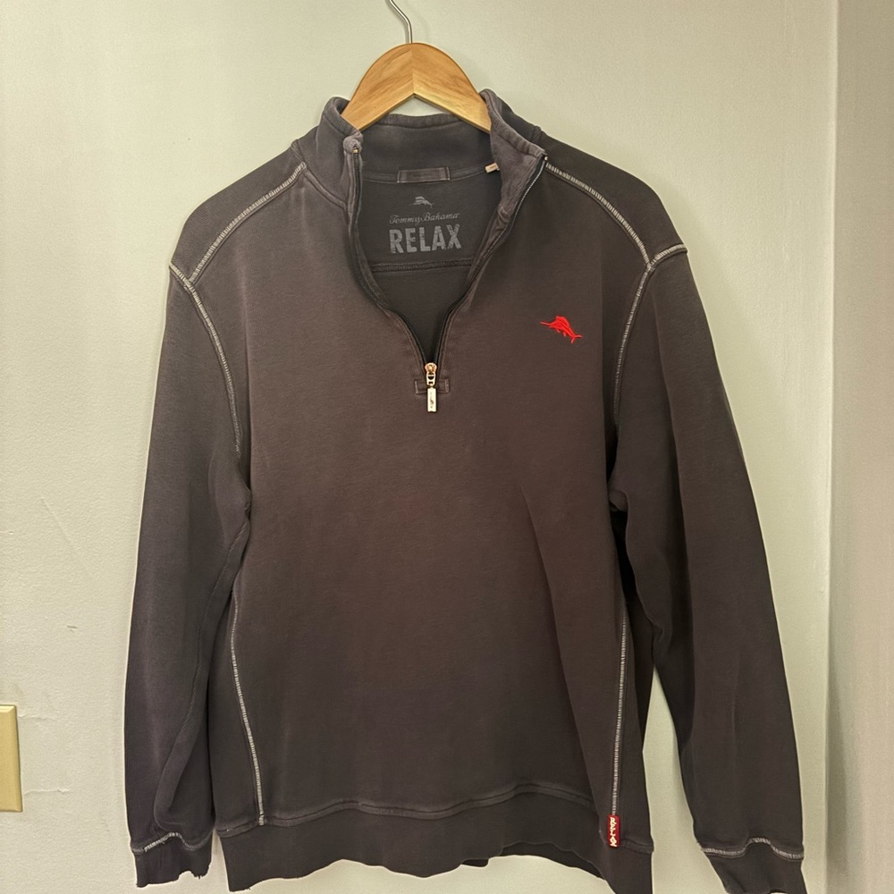 Tommy Bahama Gray Zip-Up Sweater with Red Accent